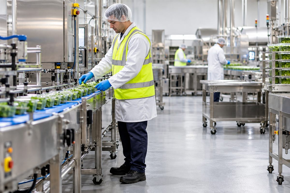 Factory worker wearing protective equipment in Australia